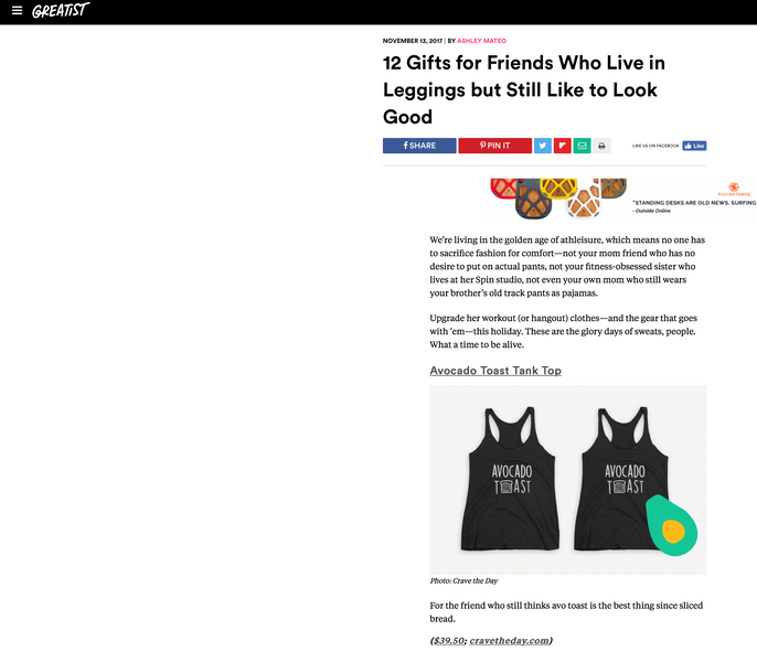 Crave the Day Featured in Greatist: Avocado Toast Tank Top