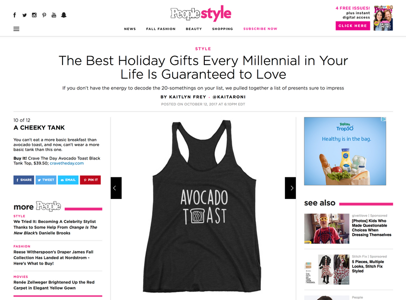 Crave the Day Featured in People Magazine: Avocado Toast Tank Top