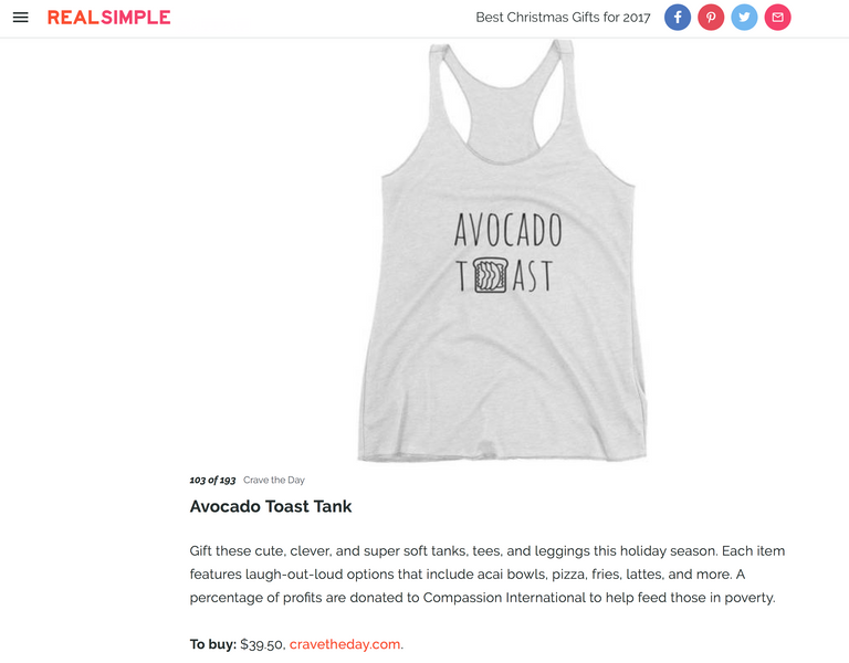 Crave the Day Featured in Real Simple: Avocado Toast Tank Top