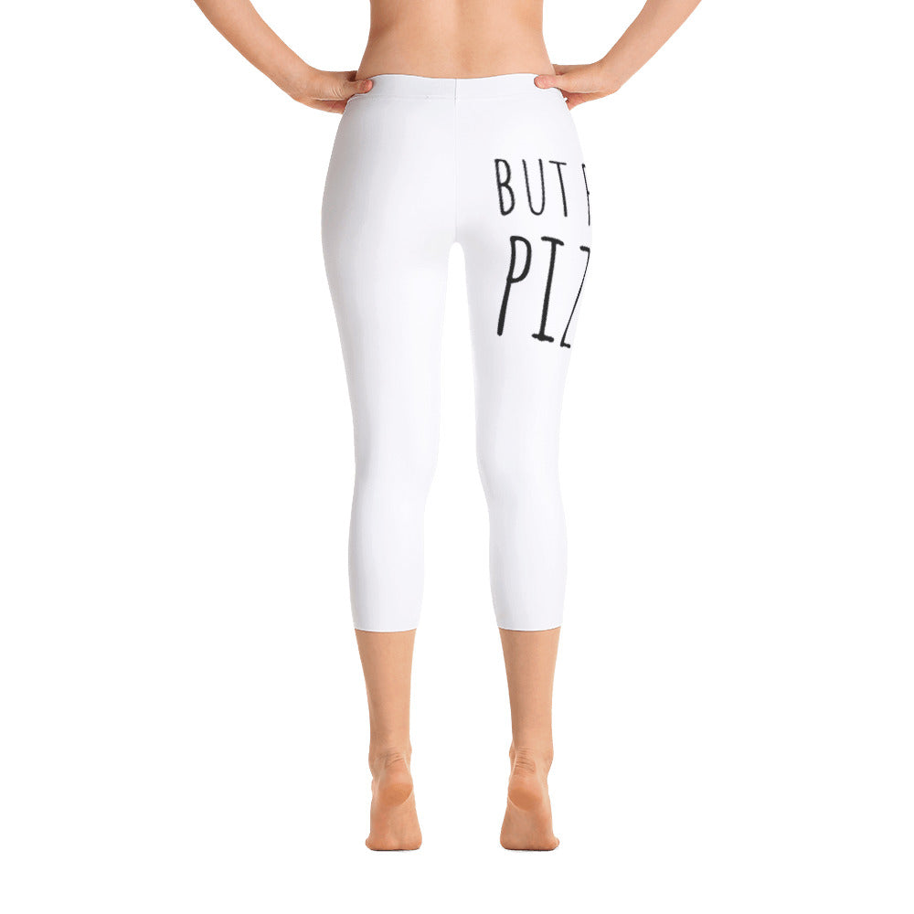 Crave the Day - But First, PIZZA: White Ladies Capri Tight Leggings