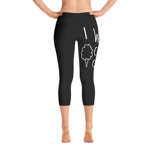 Crave the Day - I Want Cotton Candy: Black Ladies Capri Tight Leggings